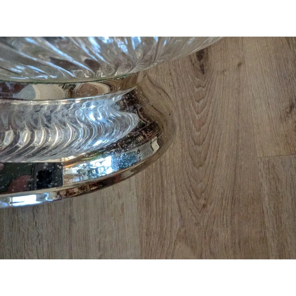 9-In Vintage Crystal Ribbed Bowl‎ With Silver Accent